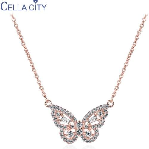 Cellacity Butterfly Necklace for Women Charms Silver 925 Jewelry Shiny Gemstone Bow Simple Elegant Female Clavicle Chain Wedding