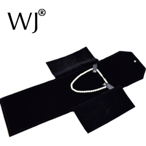 Black Velvet Travel Jewelry Case Roll Bag Organizer for Pear Necklace Chain Long Bracelet Displaying Holder Collier Storage Case
