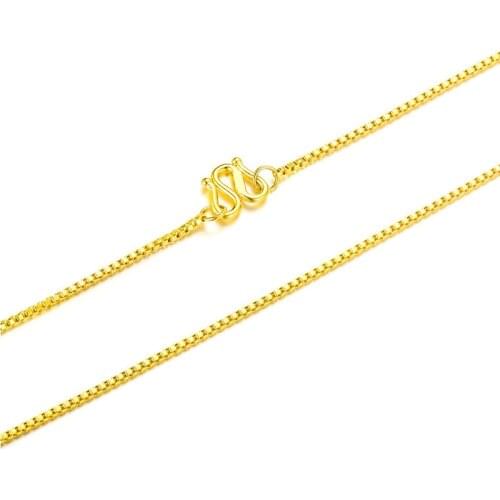 Pure Solid 999 24K Yellow Gold Necklace Women Box Link Chain Necklace P6278