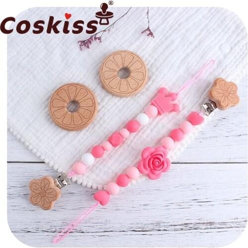 Coskiss Customizable Silicone Personalised Name Beech Flower Pacifier Clip Baby Silicone Crown Holder Baby Bath Gift