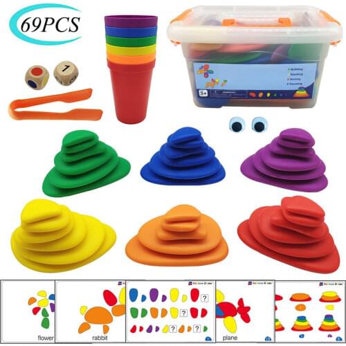 Kids Early Learning Educational Toy Soft Plastic Rainbow Pebbles Colorful Professional Montessori Teaching Aids Gift For Baby