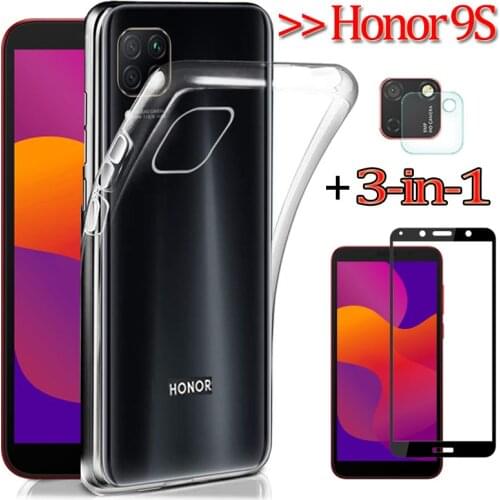 For 9S, TPU Case + Camera Glass for Honor 9S Huawei Y5P Silicone Cases DUA-LX9 5.45'' Phone Case Cover Honor-9 S Huawei Honor9S