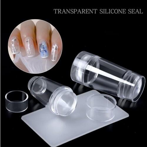 Double Head Nail Stamper Clear Silicone Head Manicure Scraper UV Gel Transfer Template with Cap French Nail Tools