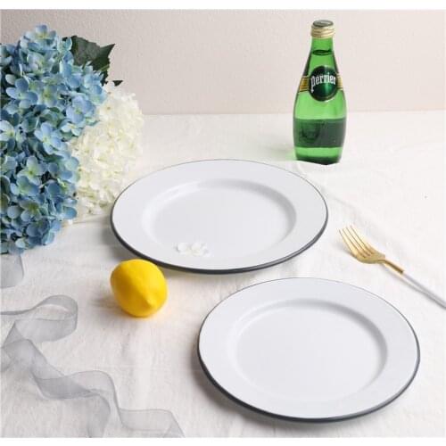 20/24cm British Thickened Coris Gray Edge Enamel Plate Enamel round Tray Pizza Grill gray edge