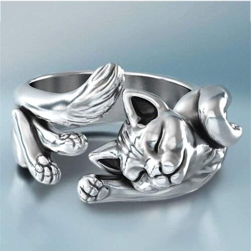 Cute Fortune Cat Shape Women Opening Rings Silver Color Dance Party Finger Ring Delicate Girl Gift New Fashion Jewelry