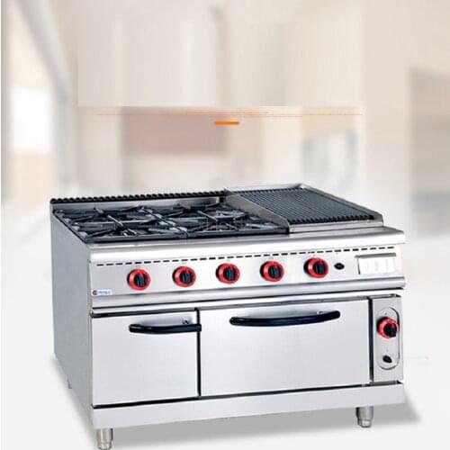 Commercial Kitchen Equipment Gas Range Outdoor Stove Gas Cooker Cabinet With 4-Burners & Lava Rock Grill Rack & Oven
