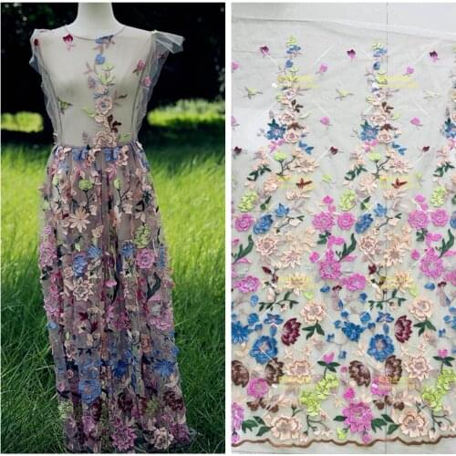 LASUI NEW 1yard/1 lot high quality hollow multi-color 3D flowers embroidery mesh water soluble lace DIY dress beautiful X0410