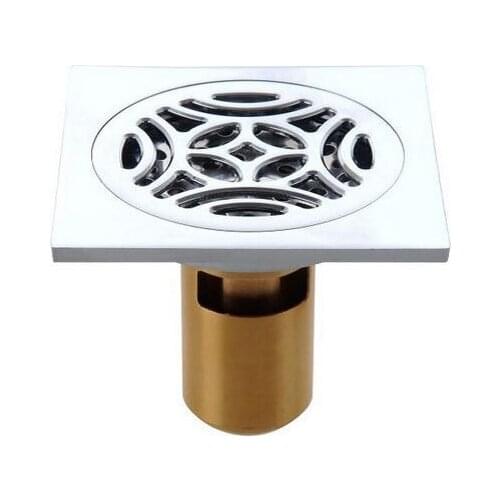 Brass U Type Deep Water Floor Drains Filter Deodorant Core Floor Drain Strainers Covers Chrome Plated Carved Panel Pattern Style