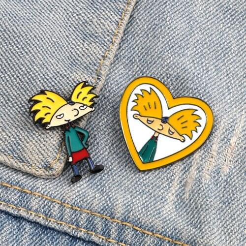 Cute Anime Boy Arnold Pins Heart Shape Cartoon Funny Enamel Brooch Lapel Denim Bag Jewelry Custom Pin Badge Gifts For Friend Kid
