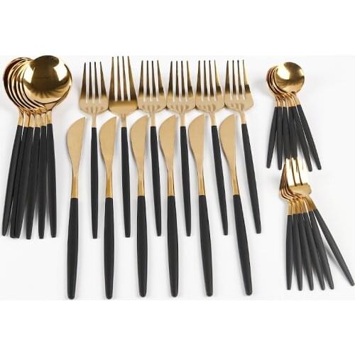 30pcs Stainless Steel Tableware Set Rainbow Gold Dinnerware Set Knife Fork Spoon Flatware Set Dishwasher Safe Cutlery Set