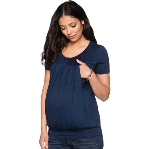 New Summer Fashion Solid Color Unique Nursing Design Clothes for pregnant women Casual Short Sleeve T-shirt for pregnancy