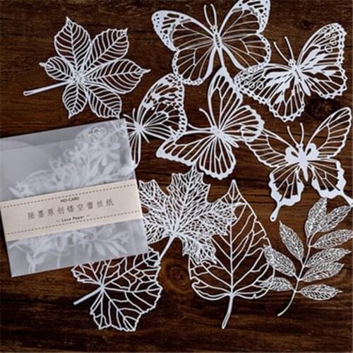 New 10Pcs Lace Paper Hollow Packaging Butterfly Leaves Decoration Pattern DIY Scrapbooking/Card Making Not Metal Cutting Dies