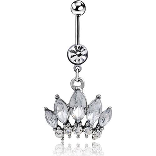 New Fashion Personality Sexy Shining Rhinestone Crown Belly Rings for Women Body Piecing Jewelry