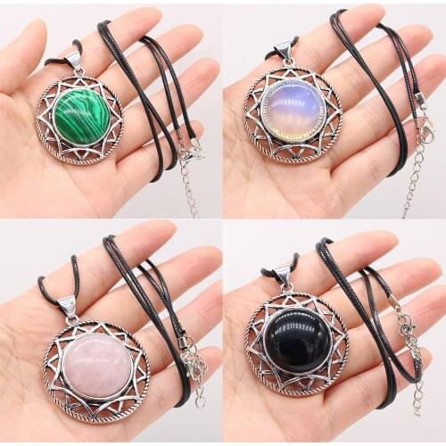 New Natural Stone Necklace Round Shape Crystal Opal Malachite Fashion Reiki Heal Tribe Necklace Jewelry Gift
