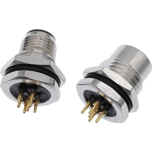 Front nut flange socket 4 5 8pin screw threaded male female M12 M16 waterproof connectors PCB sensor connector panel