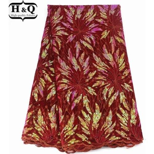 H&Q luxury sequin fabric 2021 high quality african lace fabric embroidery with beads nigerian wedding women sewing 5y material