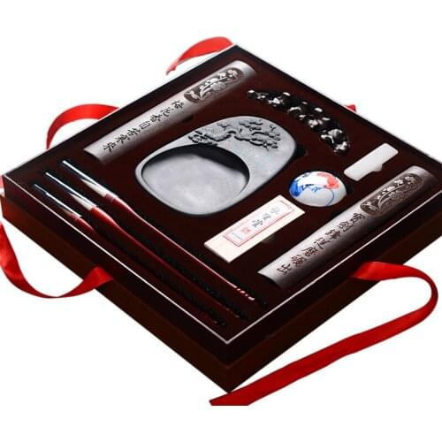 Luxurious Chinese Calligraphy Brush Pen Set Paperweight Chinese Ink Pad Weasel Hair Painting Brushes the Scholars Four Jewels