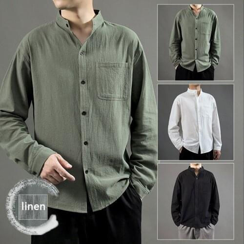 Summer cotton linen shirt men casual Solid color Loose thin Long sleeve Shirts Men Blouses Beach shirt Streetwear