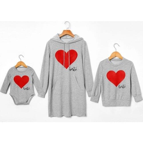 Family Matching Clothes Long-sleeve Love Printed Hooded Matching Mother Daughter Clothes Parent-child Sweater Baby Bodysuit