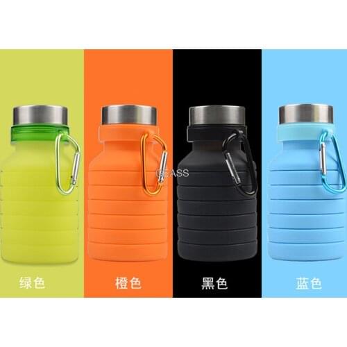 Silicone folding outdoor travel sports bottle 550ml large capacity portable retractable cup glass water bottle silicone cup