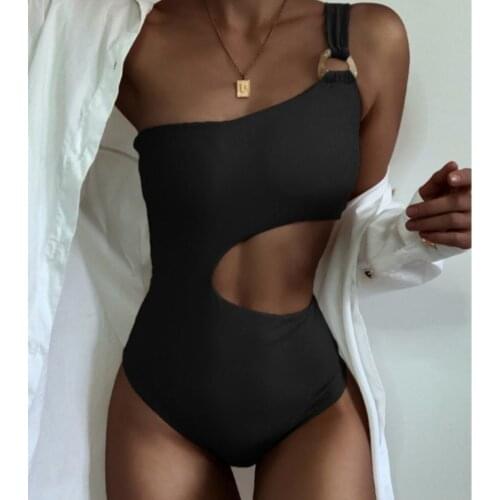 Sexy Wwimwear Womens Summer Solid Jumpsuit Feel Waist High One Shoulder Two Color Bikini Q231