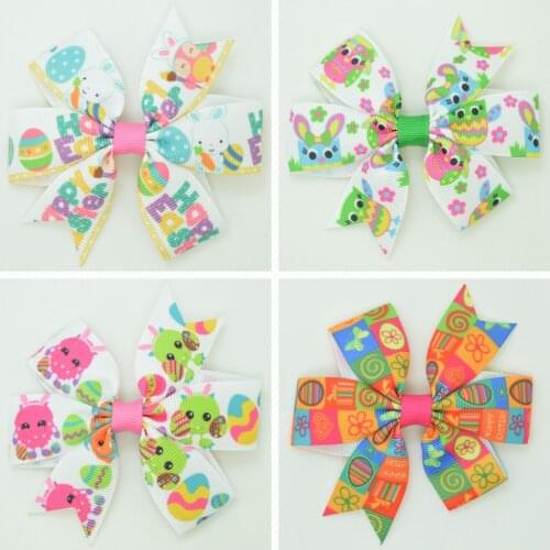 SUPWRF 3.1'' Easter rabbit egg cute bow Girls Hair Bow With Clip Boutique Printed Ribbon headwear diy wholesale 20 PCS T0929