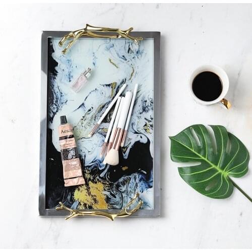 Light Luxury Copper Handle Glass Tray Storage Tray Home Decoration Plate Tea Set Chassis Cloud Pattern