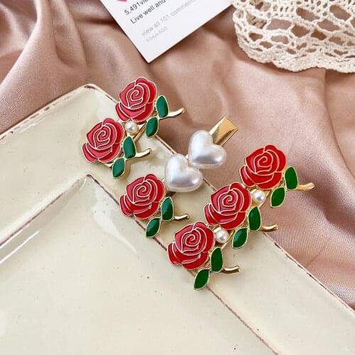 Korea Flower Imitation Pearl Metal Hairpins for Women Rose Flower Hair Clips Elegant Hairpins Barrette Hair Accessories