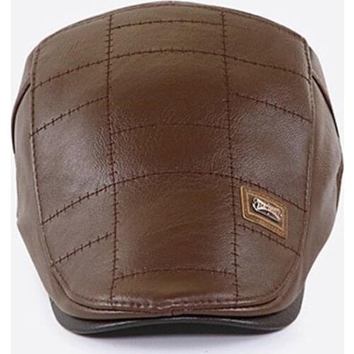 2021 PU Beret Vintage French Flat Cap Adjustable Strap Buckle Newsboy Cabbie Drivers Hat for Winter Driving Hunting TY66