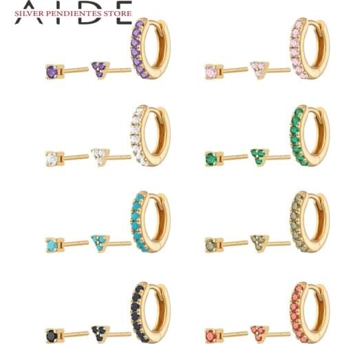 AIDE 3PCS Black Green Pink Earrings For Women 925 Sterling Silver Stud Earrings Small 2021 Trendy Fine Jewelry Pendientes