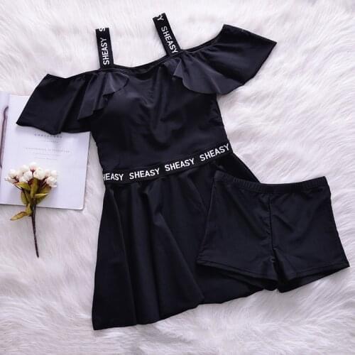 SHEASY Brand Letter Summer Black Two Pieces Set Women Swimwear Slender Ladies One Pieces Beach Wear Dress Girl Pool Bathing Suit