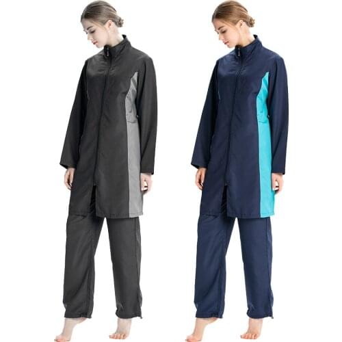 Middle Eastern Arab Womens Loose Large Size Thin Sportswear Hooded Conservative Swimsuit Zipper Three-piece Suit M-4XL