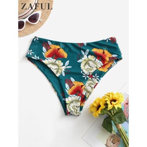 ZAFUL High Waist Floral Print Bikini Bottom Women Swimming Shorts Summer Sexy Female Brazilian Biquini Briefs Beach Underwear