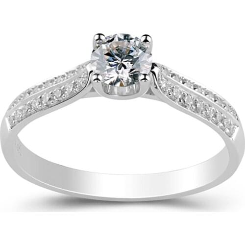 14K Au585 White Gold Ring Women Wedding Anniversary Engagement Party Ring 2 Rows 4 Claw Round Moissanite Diamond Elegant Trendy