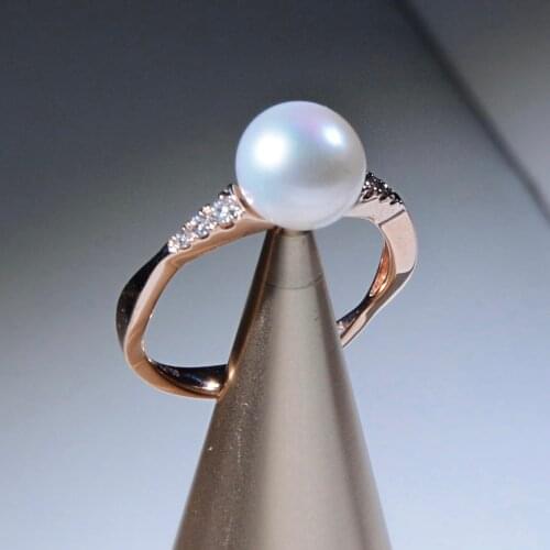 18K Import Solid Rose Gold Jewelry(AU750) Women Classic Simple Natural Diamond Freshwater Pearl Lady Wedding Ring