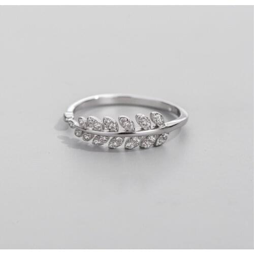 Sodrov S925 sterling silver Korean temperament full diamond leaf ring female diamond sweet small fresh open ring adjustable