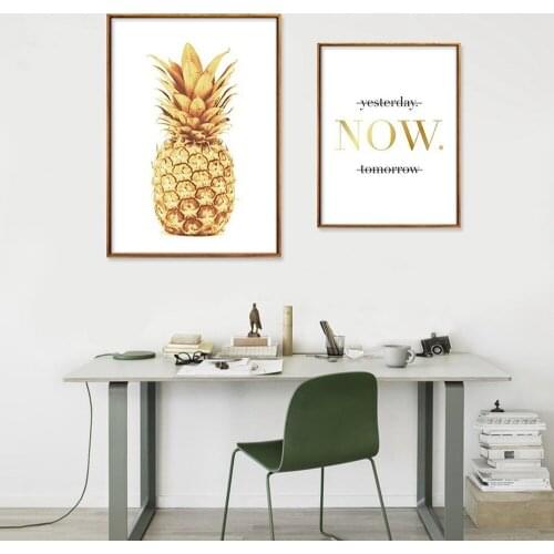 Nordic Style Gold Pineapple Poster Just Now English Proverbs Canvas Painting Simple Home Decoration Living Room Bedroom Pictures