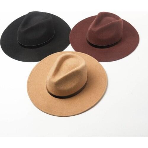 01910-HH8164 winter wool solid belt formal fedoras cap men women leisure panama hat