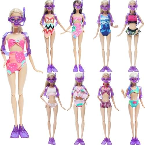 2 Pcs/Set = Fashion Swimwear Summer Beach Pool Suit+ 1x Diving Equipment Plastic Oxygen Tank for Barbie Doll Accessories Kid Toy