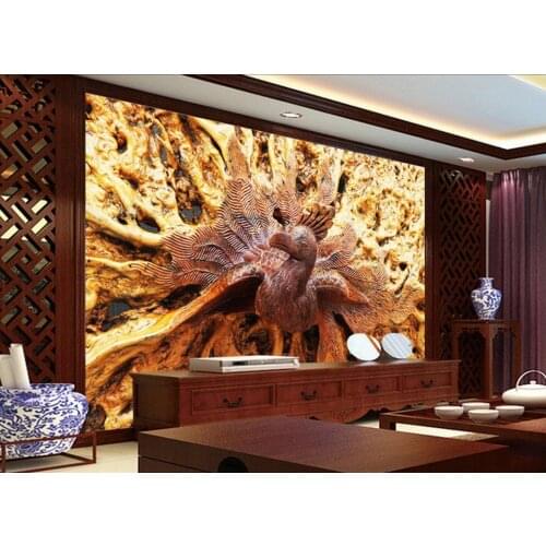 3d bathroom wallpaper 3d wallpaper Wood carving peacock backdrop photo mural wallpaper living 3d wallpaper