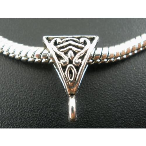 European Style Bails Beads Triangle silver color Flower Hollow Pattern 15mm( 5/8") x 10mm( 3/8") , 15 PCs new