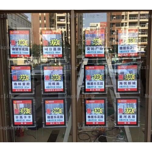 Black Border A3 Double Sided Vertical Hanging LED Acrylic Poster Frame LED Window Display Light Pocket for Real Estate Agent