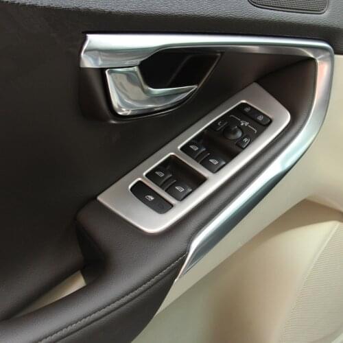 CNORICARC Stainless Steel Car Door Armrest Panel Window Glass Lifting Buttons Frame Cover Trim Stickers For Volvo V40