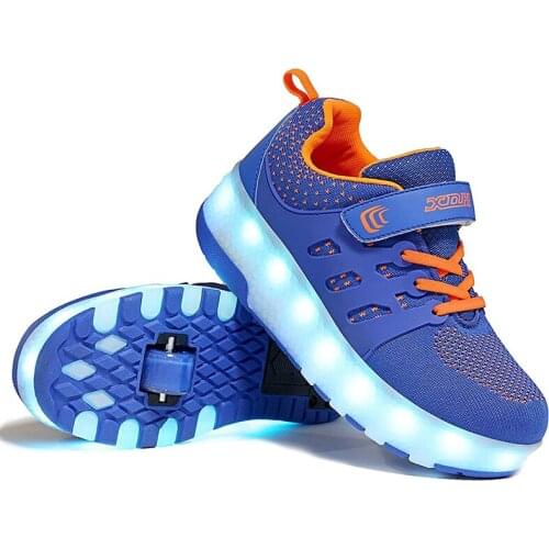 Children Two Wheels Luminous Glowing Sneakers Red Pink Blue Led Light Roller Skate Shoes Kids Led Shoes Boys Girls USB Charging