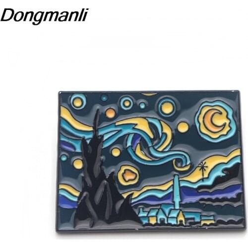 DMLSKY Van Gogh Art Brooch The Starry Night Enamel Pins For Women Men Backpack Pins Personality Kids Pin Charm Jewelry M2934