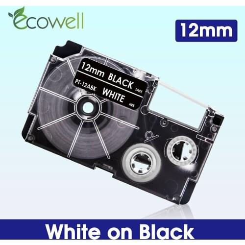 Ecowell 1Pcs XR-12ABK tape For Casio 12mm label tape XR 12ABK XR12ABK White on Black for Casio Label Maker KL-60 KL-120 KL-100