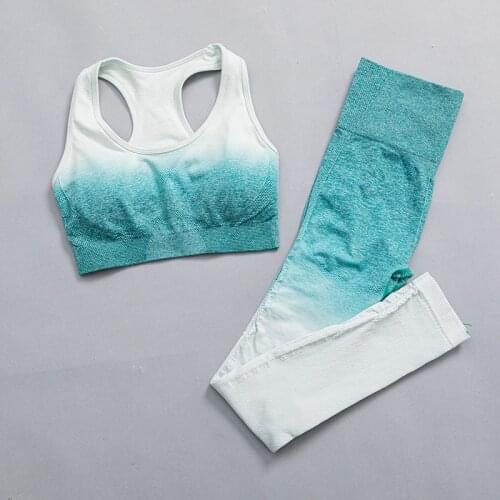 Ombre Sports Suit Women Sportswear Yoga Clothing Set Breathable Padded Sports Bra Seamless Fitness Leggings Gym Workout Clothes