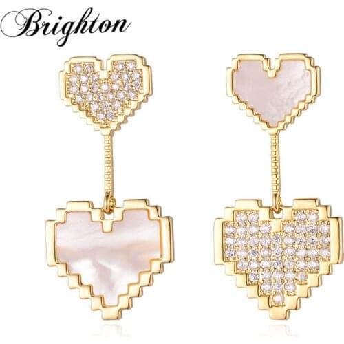 Brighton Hot Sell Crystal Shell Heart Link Pendant Drop Earring for Women Girl Wedding Party Delicate Jewelry 2021 Fashion