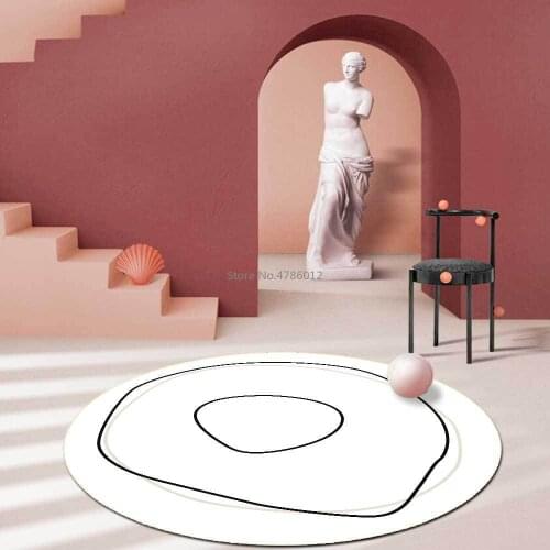 Imitation Cashmere Nordic Modern Geometry Minimalist Black and White Gray Living Room Bedroom Non-slip Round Mat Carpet