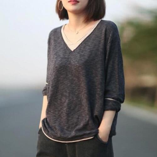 Женские пуловеры с V-образным вырезом Johnature China At AliExpress